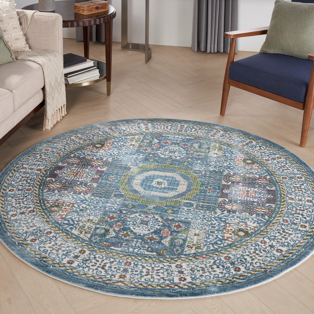 Ankara Global Circular Rugs ANR17 in Ivory Light Blue